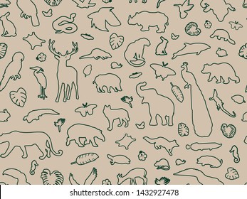 Animal shaped outline seamless pattern, vector illustration