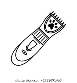 Animal shaver vector icon. Electric clipper for shaving pets. Grooming tool, cats and dogs care. Trimmer with paw symbol. Simple doodle, sketch. Isolated clipart for print, vet clinic, shop, web, app