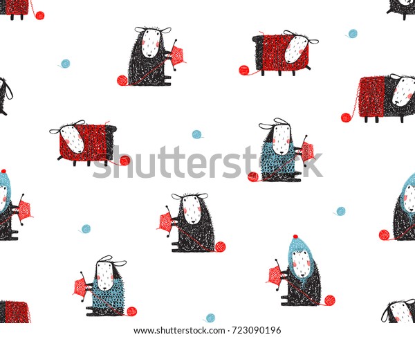 Animal Sheep Funny Pattern Cartoon Background Stock Vector