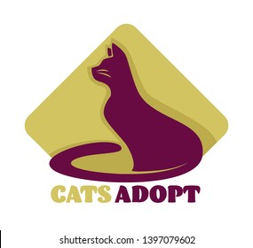 Animal shelter cats adoption isolated icon care and love vector mammal taking home charity and domestication kitty or feline taking to family emblem or logo domestic species with whiskers tail and fur