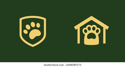 animal shelter icons with paw and shield