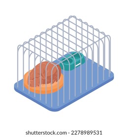 Animal shelter isometric icon with cat sleeping in cage 3d vector illustration