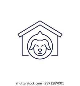 animal shelter line icon with a dog and house