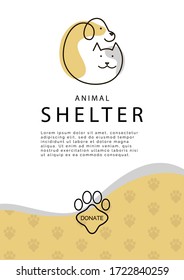 Animal Shelter poster template. Vector logo with cat and dog silhouette. Donation button.