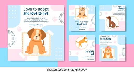 Animal Shelter Social Media Post Template Flat Dog Cartoon Background Illustration
