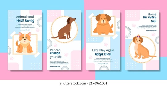 Animal shelter Social Media Stories Template Flat Dog Cartoon Background Illustration