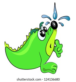 animal shower cartoon illustration.reptile under rain