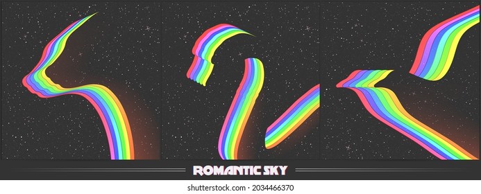Animal silhouette. Bird outline. Bear, swan, pigeon. Rainbow and stars