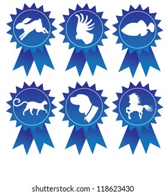 Animal Silhouette Blue Ribbon Icon Set