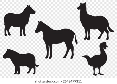 Animal silhouette collection. Animal icons isolated on transparent background.