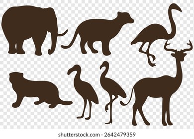 Animal silhouette collection. Animal icons isolated on transparent background.