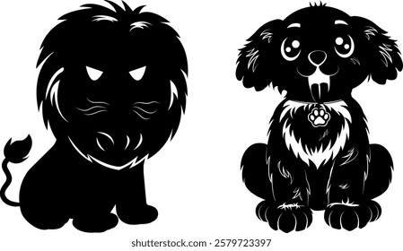 Animal silhouette collection. Set of black animal silhouette. Wild, domestic animals, Lion, dog vector illustration