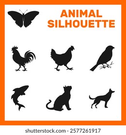 animal silhouette flat icon vector elements pets birds hen rooster cat dog