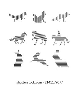 Animal Silhouette Icon Logo Design. Digital Line Art Effect of Fox, Horse, Rabbit Minimal Illustration.