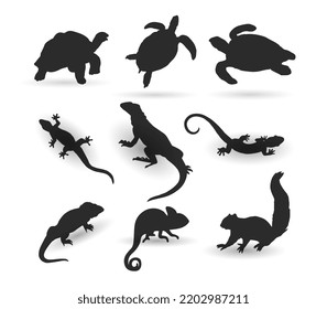 animal silhouette illustration collection. turtle, lizard, Komodo, iguana and squirrel, vector illustration