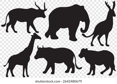 Animal Silhouette or Logo Collection isolated on transparent background. Fully customizable vector illustrations.