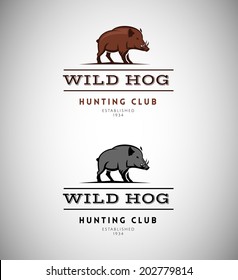 Animal silhouette logo vector design template. Wild hog emblem for a hunting club 