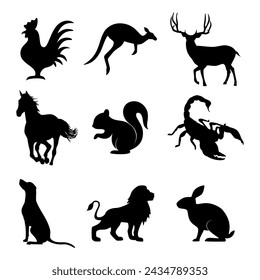 Animal silhouette set collection. Vector image