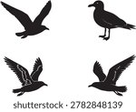 Animal silhouette sets reduce complex forms into bold, recognizable shapes that emphasize posture, movement, and essence. Cats highlight elegance and independence, sheep convey pastoral calm, and seagulls balance freedom in flight with grounded presence. Roosters symbolize vigilance, while pandas embody gentleness and iconic charm. Each silhouette strips away detail to focus on clarity, making them versatile for vector design, icon sets, or stock illustrations