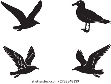 Animal silhouette sets reduce complex forms into bold, recognizable shapes that emphasize posture, movement, and essence. Cats highlight elegance and independence, sheep convey pastoral calm, and seagulls balance freedom in flight with grounded presence. Roosters symbolize vigilance, while pandas embody gentleness and iconic charm. Each silhouette strips away detail to focus on clarity, making them versatile for vector design, icon sets, or stock illustrations