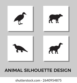 Animal silhouette vector design. Farm animals include chicken, fish, duck, pig, sheep, lamb, and cow vector icons.