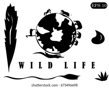 Animal Silhouette Vector Illustration Background Black and White Color