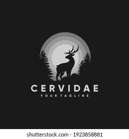Animal Silhouette Vector Illustration Logo Designs, Deer Logo, Sunrise and sunset. Landscape wallpaper. Illustration vector style. Colorful view background