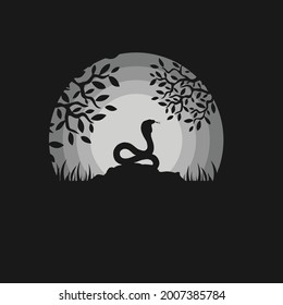 Animal Silhouette Vector Illustration Logo Designs, Snake Viper Logo, Sunrise and sunset. Landscape wallpaper. Illustration vector style. Colorful view background