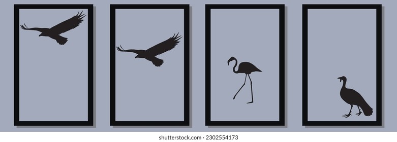 animal Silhouette vector set in frame ,suitable for wall decoration,wall art,interior design, background,wallpaper, postcard and brochure design, illustration
