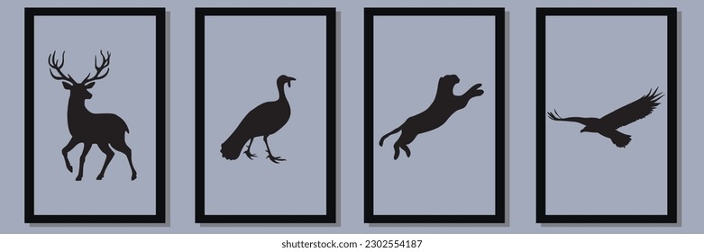 animal Silhouette vector set in frame ,suitable for wall decoration,wall art,interior design, background,wallpaper, postcard and brochure design, illustration