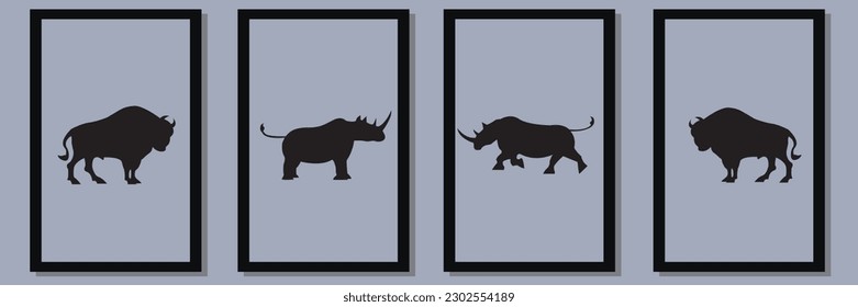 animal Silhouette vector set in frame ,suitable for wall decoration,wall art,interior design, background,wallpaper, postcard and brochure design, illustration
