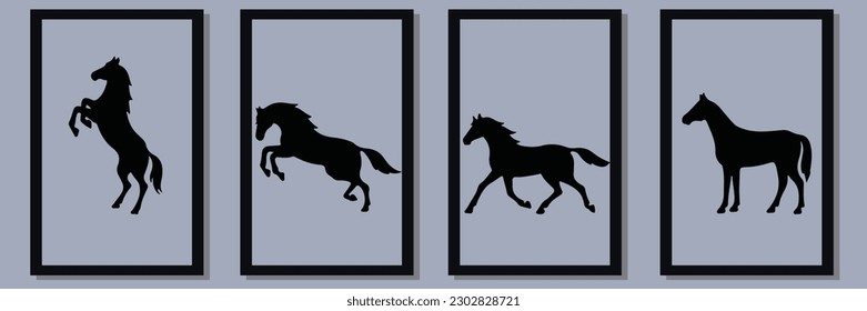 animal Silhouette vector set in frame ,suitable for wall decoration,wall art,interior design, background,wallpaper, postcard and brochure design, illustration