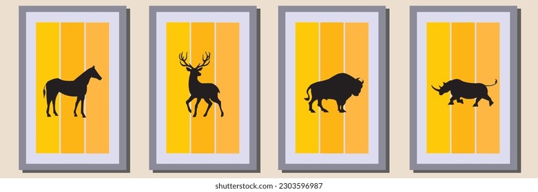 animal Silhouette vector set in frame ,suitable for wall decoration,wall art,interior design, background,wallpaper, postcard and brochure design, illustration