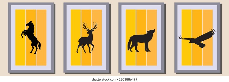 animal Silhouette vector set in frame ,suitable for wall decoration,wall art,interior design, background,wallpaper, postcard and brochure design, illustration