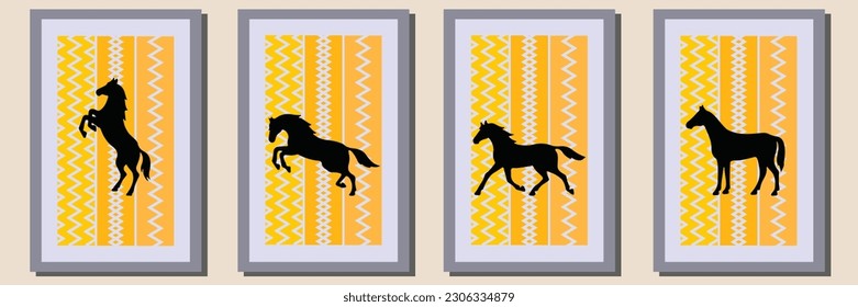 animal Silhouette vector set in frame ,suitable for wall decoration,wall art,interior design, background,wallpaper, postcard and brochure design, illustration