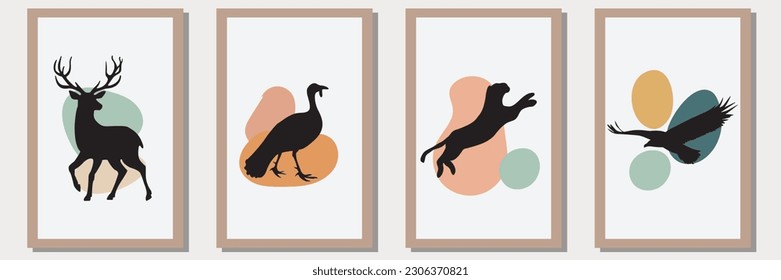 animal Silhouette vector set in frame with abstract shape , illustration