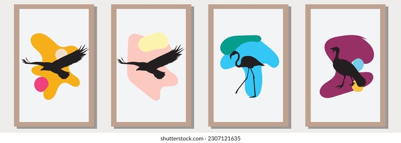 animal Silhouette vector set in frame with abstract shape , illustration