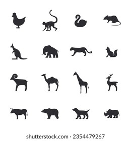 animal Silhouettes icons set isolated on white background vector illustration