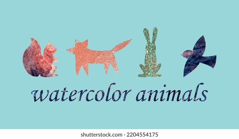 animal silhouettes made in watercolor style