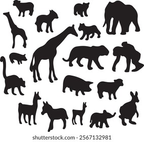 Animal Silhouettes Pack Wildlife and Farm Animals Vector Clipart