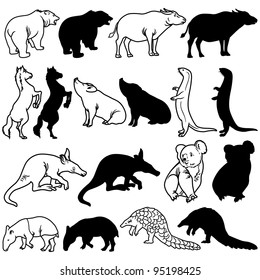 Animal Silhouettes Set on white background.