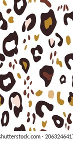 Animal skin abstract print . Leopard spots on transparent white background, safari in Africa. Trendy vector design for printing on wallpaper, fabric, cover