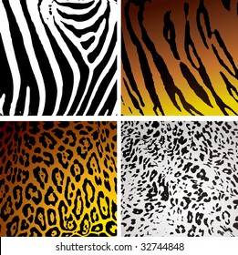 Animal skin backgrounds with different camouflage textures and patterns