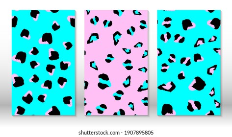 Animal skin leopard pattern. Cheetah print. Covers design template. Pink, blue colors leopard print design.
