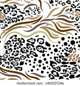 Animal skin pattern, leopard, zebra, circles and stripes, Africa safari, seamless vector design pattern for fashion, fabric and all prints on white background