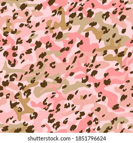 Animal skin print camo background. Unusual fashionable spotted camouflage seamless pattern. Military print in concept modern style. Vector illustration for surface design, wallpaper, textile.