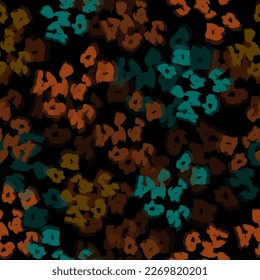 Animal skin print in rainbow colors, 90s style. Colorful leopard spot seamless pattern design. Abstract blob, rosettes texture. 