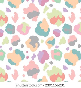 Animal skin print in rainbow colors. Colorful leopard spot seamless pattern design. Abstract blob, rosettes texture Summer ice cream colored vector illustration for surface wrapping, fabric design