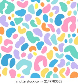 Animal skin print in rainbow gradient colors. Colorful wavy stripes, spot, dots seamless pattern. Abstract blob, rosettes texture. Summer vector illustration for surface wrapping, fabric design