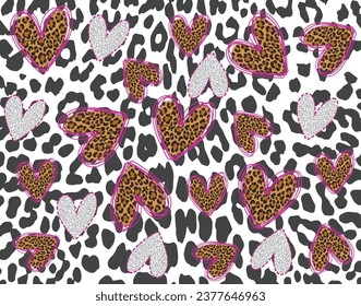 animal skin printed hearts over animal skin background